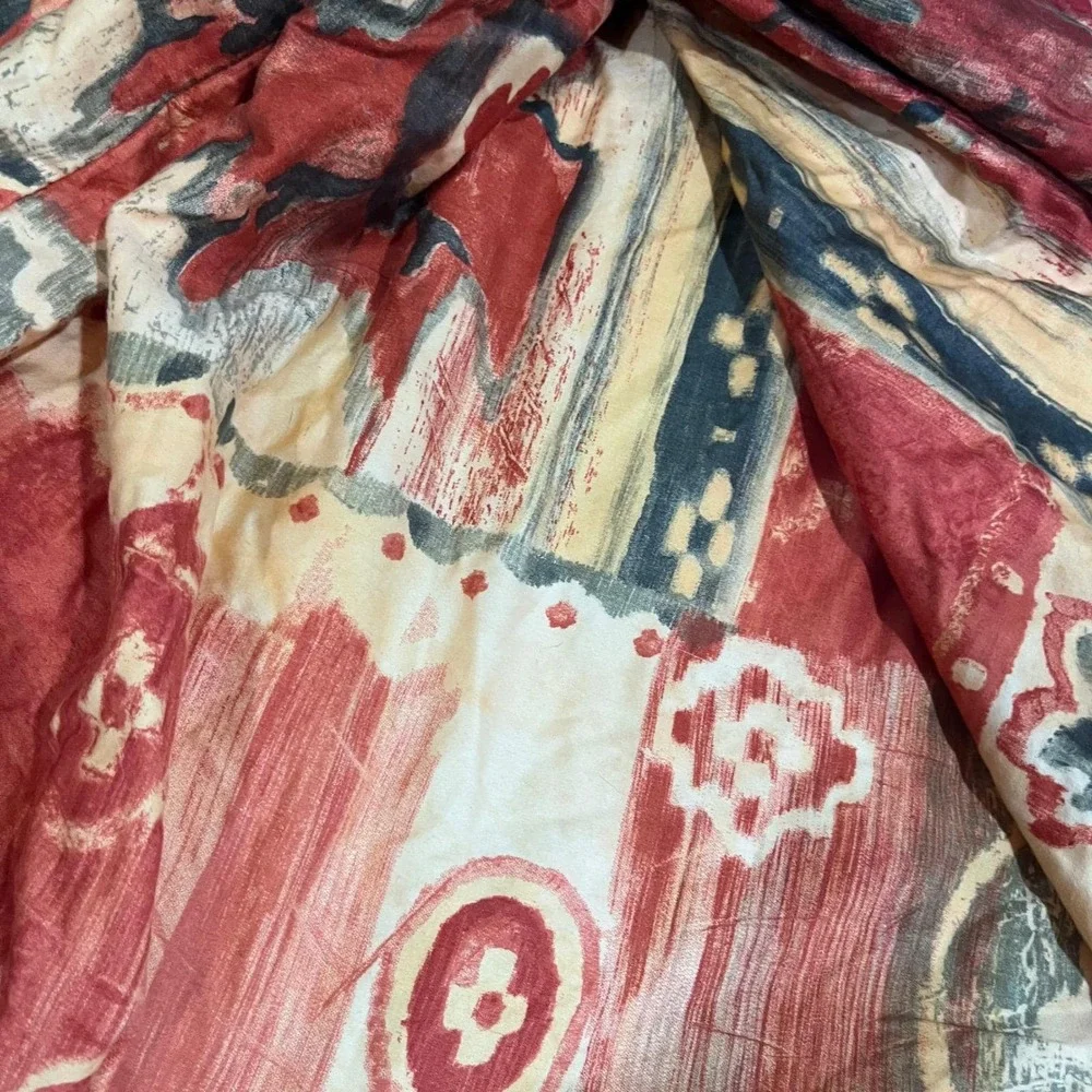 Vtg IKEA Twin Duvet Cover Red Patchwork Floral Abstract Boho Cotton 90s Eclectic